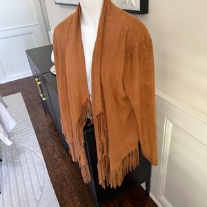 Blu Pepper by Anthropologie Tan faux suede‎ Cape with Fringe Detailing